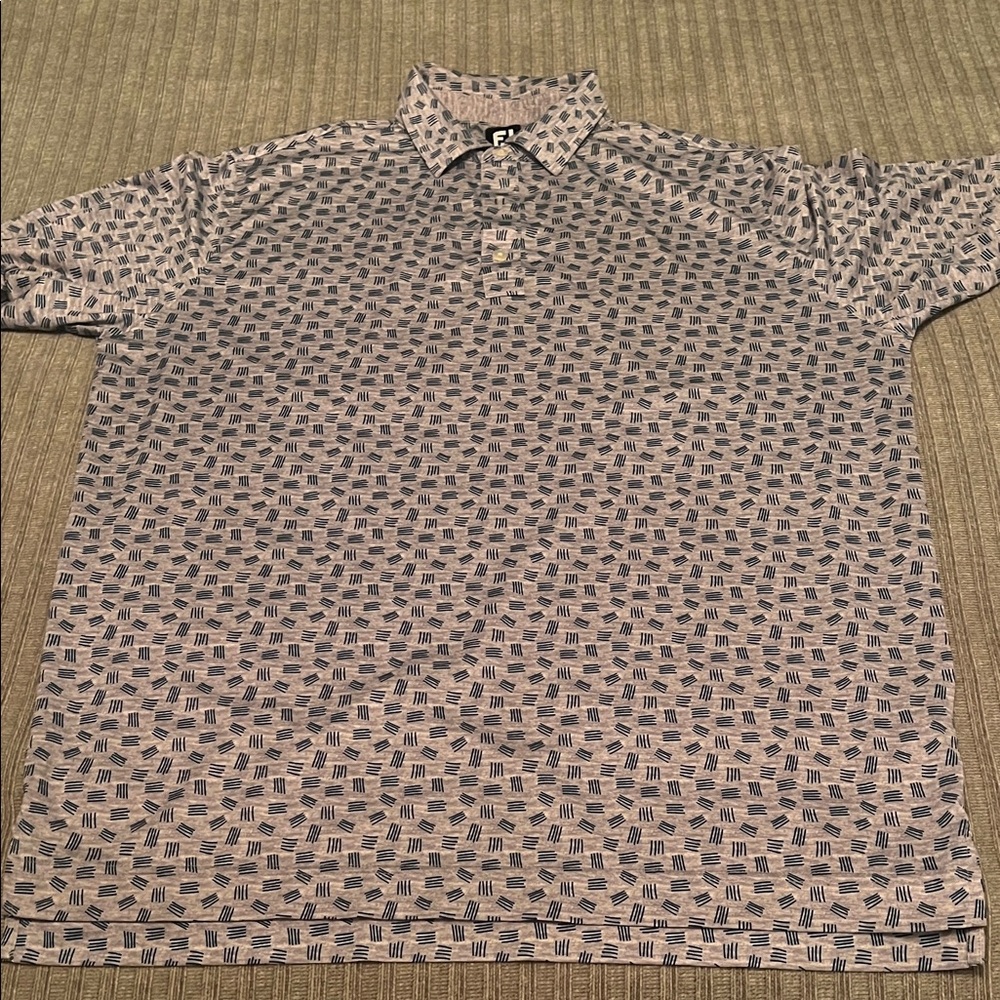 FootJoy Men's Polo Shirt - Navy and Beige Pattern